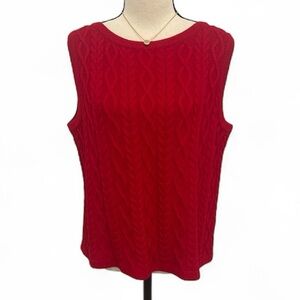 St John | Red Sleeveless Cable Knit Shell Sweater Sz L